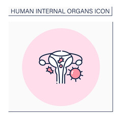 Reproductive system color icon.Reproductive organ disease.Inflammatory process in vagina, uterus, fallopian tubes, and ovaries.Human internal organs concept.Isolated vector illustration