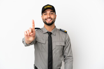 Young arab man isolated on white background showing and lifting a finger