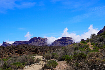 View of the volcanoes from Teide National Park, Tenerife, Canary Islands, Spain.