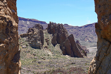 View of the volcanic rocks from Teide National Park, Tenerife, Canary Islands, Spain.