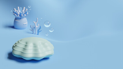 World Oceans Day Landing Page Template With Clam 3D Rendering