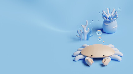 World Oceans Day Landing Page Template With Crab 3D Rendering