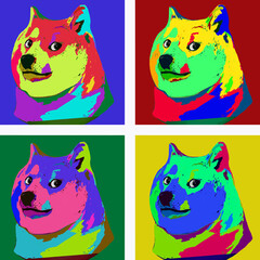 Dogecoin Big Icon illustration design. New safe crypto animal profile art. Elite Gold money coin background. Fun art space style illustration.