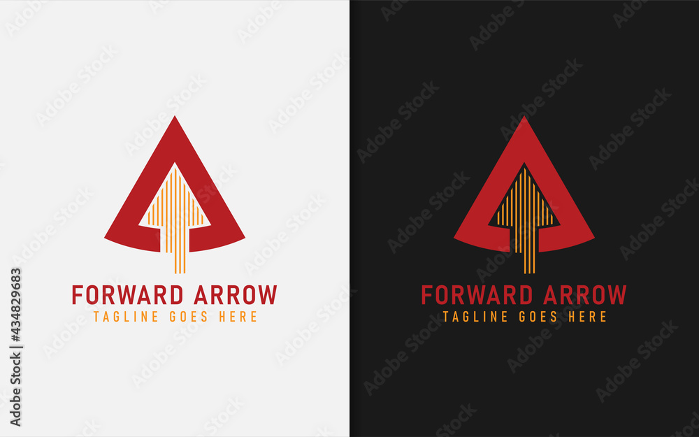 Poster abstract triangle combined with forward arrow silhouette inside logo design.