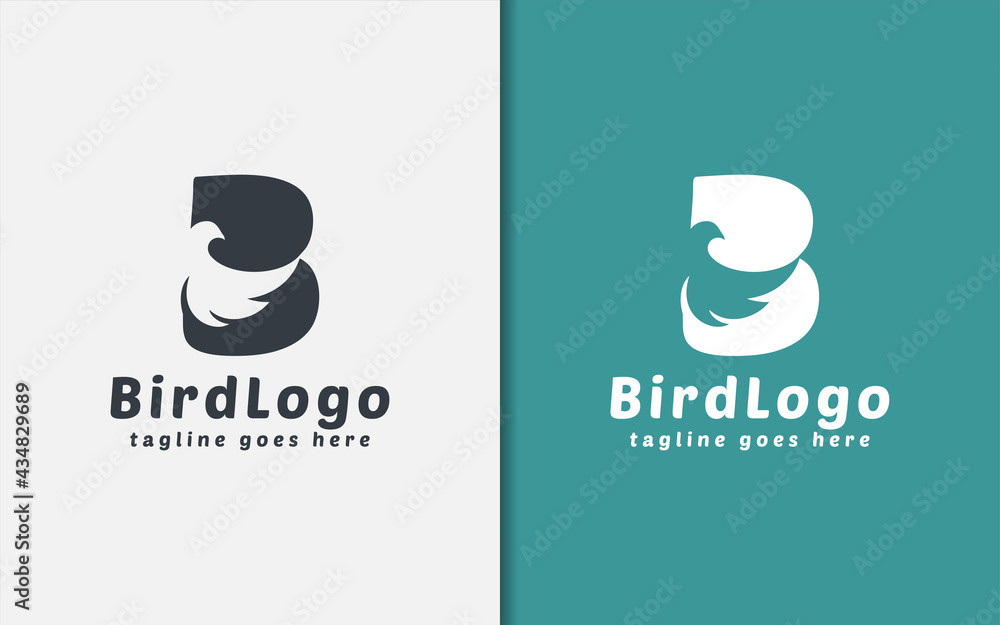 Poster abstract initial letter b combined with bird shape inside logo design.