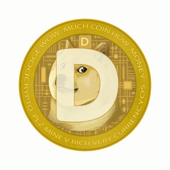 Dogecoin icon art illustration. New Elite coin design popular wallpaper background design.