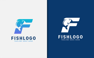 Abstract Initial Letter F Combined With Fish Shape Silhouette Logo Design.