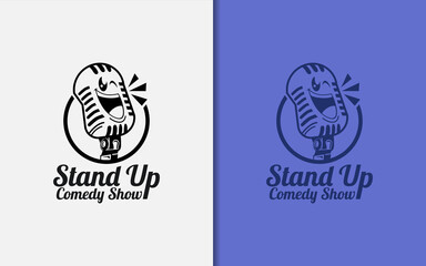 Stand Up Comedy Logo Design with Funny Microphone Character Design.