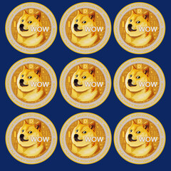 Dogecoin Big Icon illustration design. New safe crypto animal profile art. Elite Gold money coin background. Fun art space style illustration.