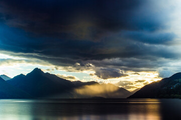 Lake with mountain backdrop