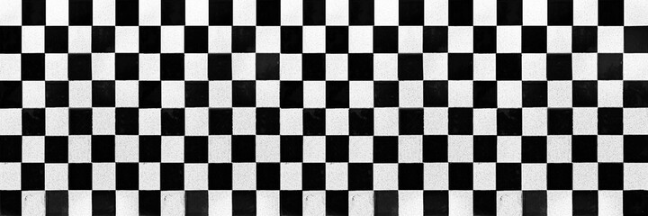 Panorama of White and black checkered ceramic tiles pattern and background seamless