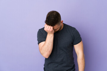 Russian handsome man over isolated background with headache