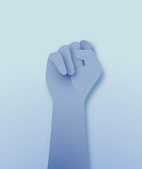 People hand fist up power concept 3D paper cut
