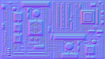 Motherboard microchip normal map illustration. New Best 3d style texture cyber engineering project background design.