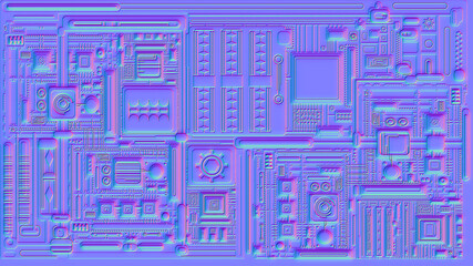 Motherboard microchip normal map illustration. New Best 3d style texture cyber engineering project background design.