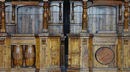 Vintage Retro Old Bar Wooden Interior In American Wild West Style. Background For Text Or Image.