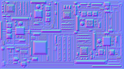 Motherboard microchip normal map illustration. New Best 3d style texture cyber engineering project background design.