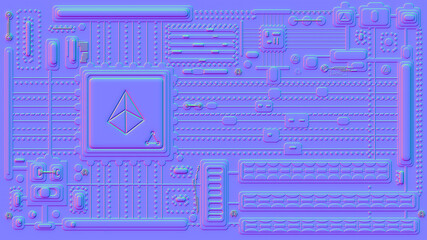 Motherboard microchip normal map illustration. New Best 3d style texture cyber engineering project background design.