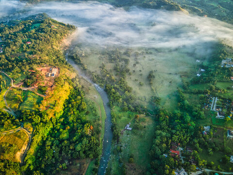 Aerial view of the river Yaque del Norte, Dominican Republic