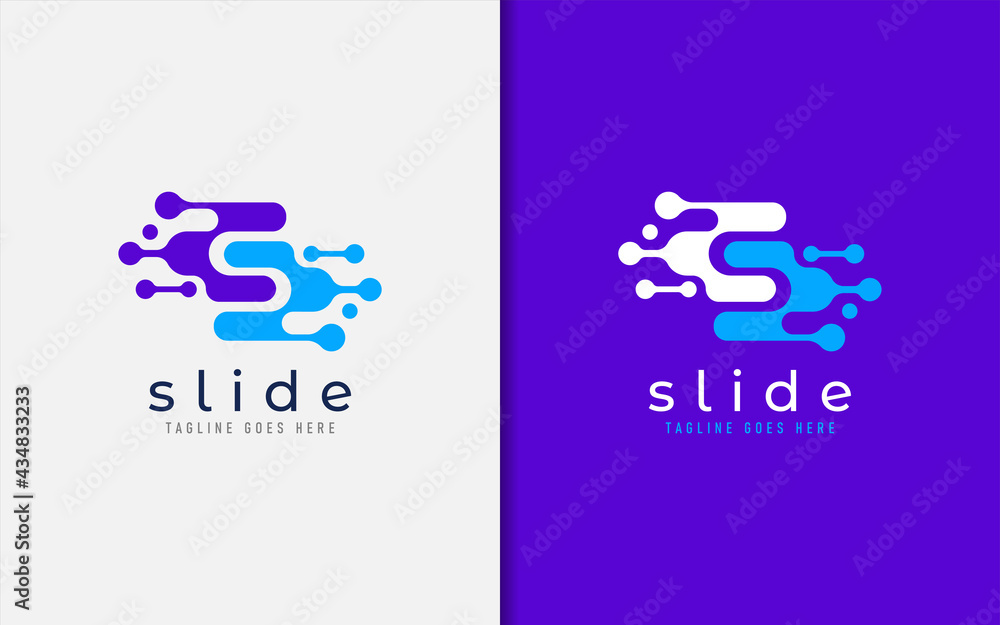 Poster abstract initial letter s with digital tech concept logo design.