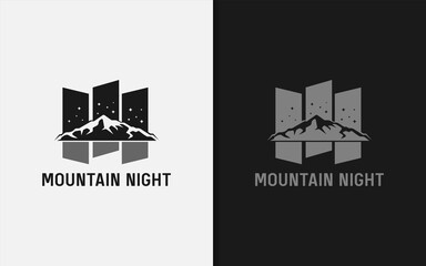 Abstract Mountain Night Logo Design with Minimalist and Simple Concept. Vector Logo Illustration.