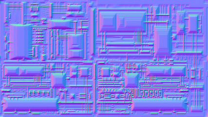 Motherboard microchip normal map illustration. New Best 3d style texture cyber engineering project background design.
