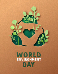 Environment day green paper cut recycle card
