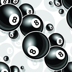 8 ball billiard pool snooker ball icon vector seamless pattern design. Ideal for wallpaper, wrapper, packaging, fabric, textile, paper design and any kind of decoration