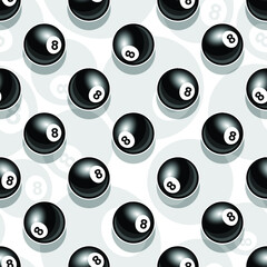 Vector seamless pattern with billiard pool snooker 8 ball symbol. Ideal for wallpaper, wrapper, packaging, fabric, textile, paper design and any kind of decoration