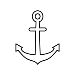 Anchor of the vessel for mooring. The symbol of tourism and recreation at sea, ocean, water. Vector line icon. Editable stroke. Doodle style.