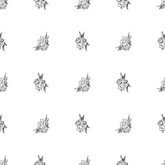 Doodle simple vector seamless pattern of hand-drawn peonies. Seamless pattern of hand-drawn peonies. Isolated on white background