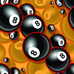 8 ball billiard pool snooker ball icon vector seamless pattern design. Ideal for wallpaper, wrapper, packaging, fabric, textile, paper design and any kind of decoration