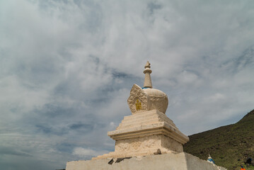 mongolian obo buddhist monument close up