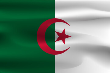 The flag of Algeria is beautiful, the wrinkle of the flag cloth is beautiful wind.