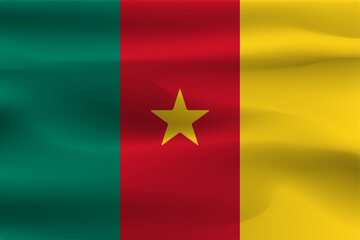 The flag of the Cameroon country is wrinkled, fluffed, beautiful, has a shiny weight