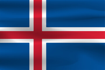 The flag of Iceland is wrinkled, fluffed, beautiful, with a weight of shadow.
