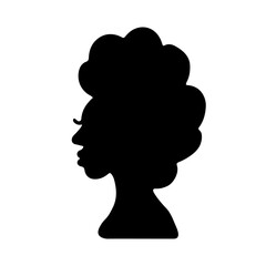 African American woman silhouette with curly afro hair. Young black woman profile isolated on white. Vector illustration.