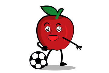 Apple Cartoon mascot or character plays soccer and becomes the mascot for his soccer team