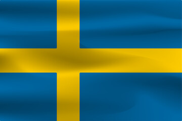 Country flag Sweden with beautiful wrinkles and shiny weight.