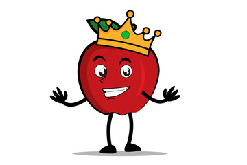 Apple Cartoon mascot or character as a king and wearing a royal crown