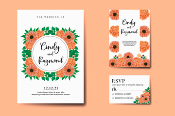 Naklejka premium Wedding invitation frame set, floral watercolor hand drawn Zinnia with Rose Flower design Invitation Card Template