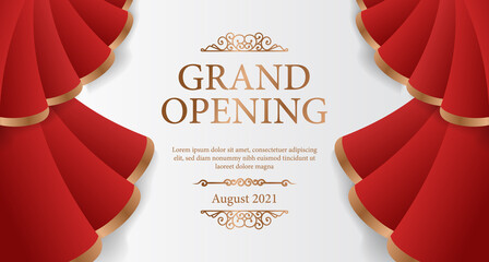 Elegant luxury grand opening poster banner with red silk curtain wave open illustration