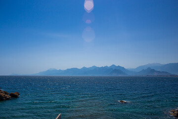 View of the mediterranean sea against the backdrop of high taurus mountains