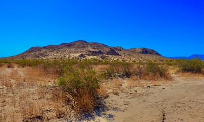 California Desert Landscape with Mountains and Clear Blue sky  