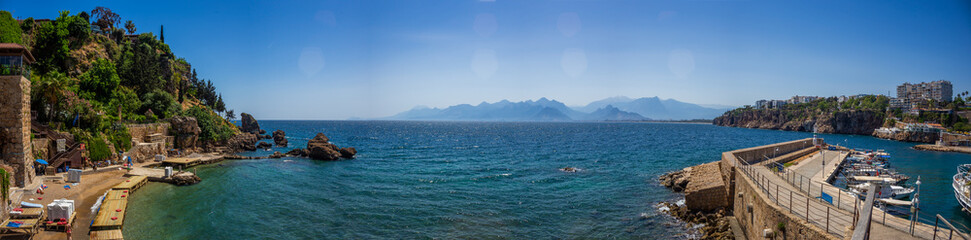 Antalya, Turkey 05.20.2021: Old port in the antique center of Antalya in Turkey