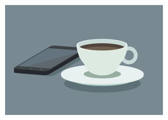 Coffee and smartphone. Simple flat illustration