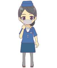 マスクをしたキャビンアテンダントのイラスト素材
