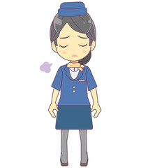 溜息をつくキャビンアテンダントのイラスト素材