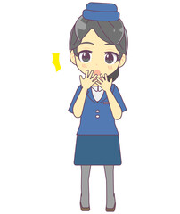驚いている表情のキャビンアテンダントのイラスト素材