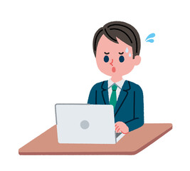 パソコンを操作しているスーツを着た男性のイラスト